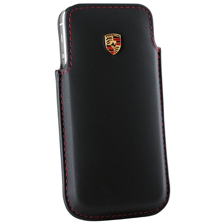 Porsche Original Car Interior Leather iPhone 5/5s Case Black/Red with Colour Crest